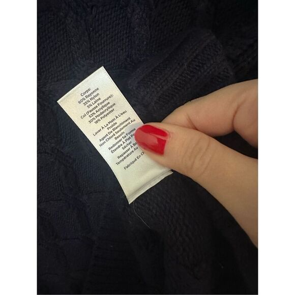 Talbots Women's Knit Faux Fur Collar Poncho Cape Sweater Indigo Blue Size M/L - Picture 5 of 9